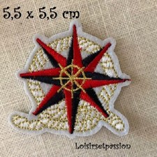 ÉCUSSON PATCH APPLIQUE thermocollant - ANCRE MARINE BLANC DORÉ, ROSE DES VENTS