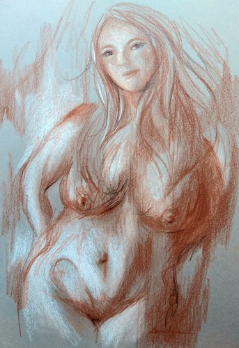 Femme nue seins nus - , dessin