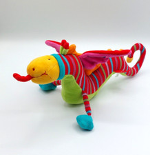Doudou peluche dragon Dragobert MOULIN ROTY environ 32 cm rayures billes ventre