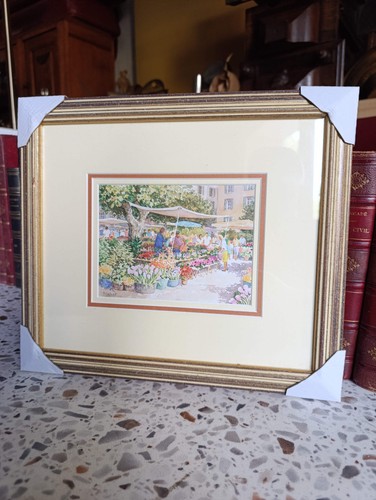Aquarelle encadrée marché - aquarelle,