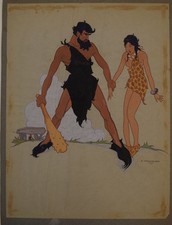 AQUARELLE  CRO MAGNON  D MOULTANEN 1937