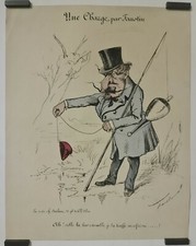 Faustin Une charge Circa 1870 Estampe en couleur Politique Caricature