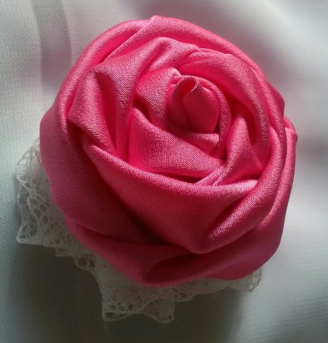 Broche fleur tissu rose - fleur,