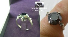 TAILLE 52 ancienne bague Argent MASSIF Hématite poinçon tête sanglier 3gr N°365