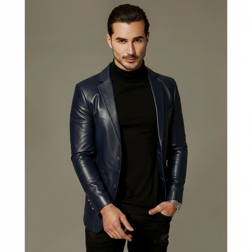 Blazer cuir bleu marine - cuir,