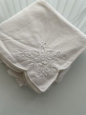 serviettes de table anciennes en coton blanc brodées main /7298V0