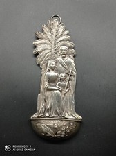 Ancien Bénitier en argent massif ,Jésus ,Marie ,Joseph, religieux ,poinçonné .