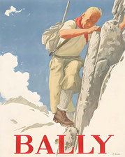Affiche Bally Bottes de Randonnée Vintage Swiss Climber Alpes Ad...