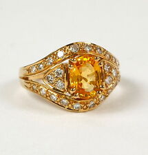 Anneau 18 Carat, 750 or Avec Jaune Saphir 1,79ct. Diamant, Diamant 0,50 CT W. Si