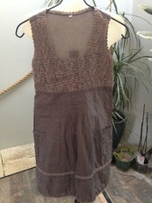  robe femme debardeur voile coton marron broderies  Taille 36