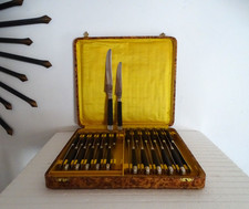 24 couteaux  ART DECO manches bois d'ebéne et viroles en argent - 12 pers