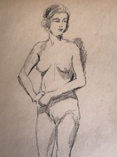 Dessin au Crayon Étude De Nu Féminin Femme Nue Modèle D’atelier Art Deco 1920