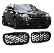 2 GRILLE DE CALANDRE NOIR BRILLANT BMW X5 F15 ET X6 F16 SPOTS DIAMANT CHROME
