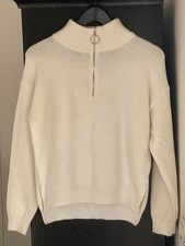 Pull Femme Blanc Zippé Col Cheminée Oversize Doux Chaud Élégant Hiver