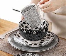 Set de vaisselle Japon porcelaine noir blanc service de table design japonais...