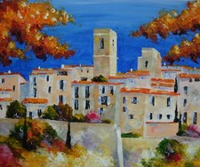 Grande toile de Nolac 55X46 cm ST PAUL DE VENCE peinte au couteau