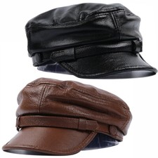 Casquette Newsboy Pour Hommes Et Femmes En Cuir PU Beret Cabbie Plat Gatsby