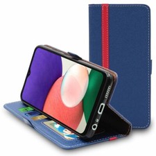 Coque pour Samsung Galaxy A22 5G Etui Portefeuille Housse PU Cuir, Bleu Foncé