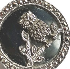 broche ancienne chouette argent et onyx