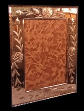 Ancien Cadre Miroir À Poser Photo Vénitien Verre Fumé Décor Gravé Old Frame 