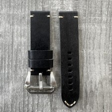 Pour OFFICINE PANERAI PAM 24mm Bracelet En Cuir Noir + Boucle Sous-Marine