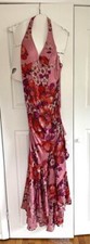 Sue Wong Layered Asymmetrical Beaded Dress Pink Floral Pattern Maxi 100% Silk