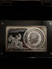 2015 2 PC SILVER BAR & COIN SET 25TH ANNIVERSARY OF KOOKABURRA W BOX & COA