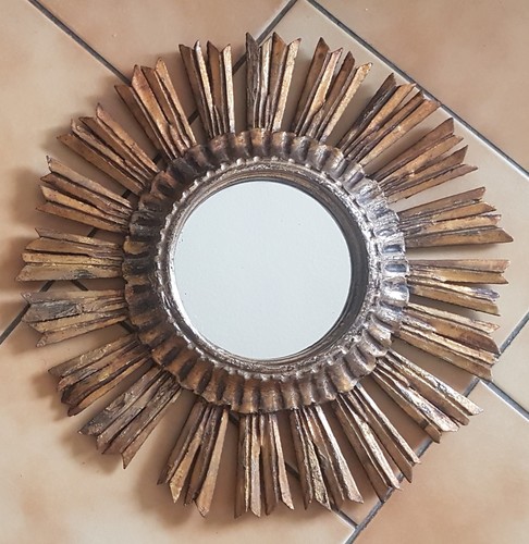 Ancien miroir soleil bois - soleil,