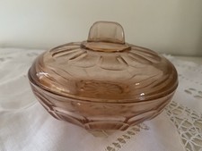 Boîte À Bonbons Sucrier En Verre Pressé Rosaline Vintage Années 40