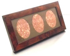 CADRE PORTE PHOTO A 3 VUES OVALES A POSER EN PLAQUAGE DE LOUPE VERS 1990