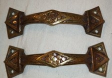 2 Poignées de tiroir ou porte de meuble art déco ou nouveau bronze doré L.PINET