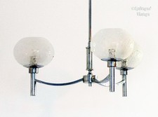 Lustre chromé années 70 FRANÇAIS luminaire vintage avec abat-jour ovale givré