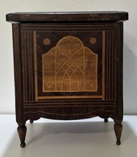 Ancien Coffret Cigarette Bois Sculpté Marqueterie Distributeur