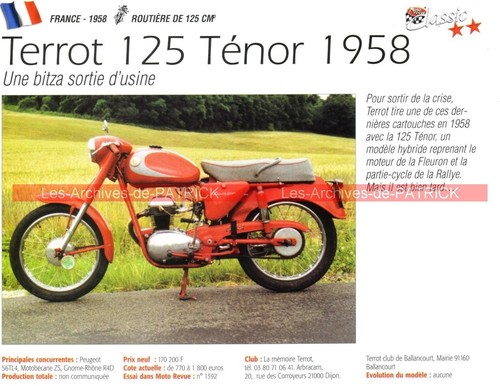 Terrot 125 ténor 1958 - 125, fiche