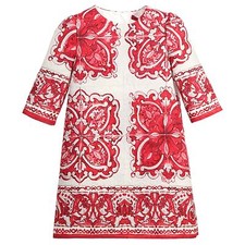 €825 DOLCE & GABBANA Red Majolica Brocade Dress Robe Size 7/8 - Sold Out