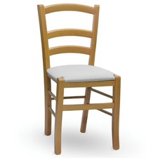 Chaise En Bois Venezia Noyer Clair Avec Assise Rembourrée Similicuir Gris Clair