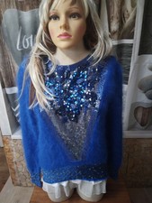 Splendide pull angora Bleu   ANNY BLATT tricoté main taille 40 / 42   comme Neuf