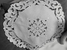 linge ancien Grand Centre De Table Napperon Rond  Dentelle Richelieu