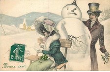 M.M VIENNE  Femme Bonhomme de neige  Bonne Année