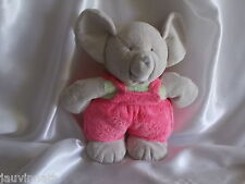 Doudou, éléphant gris, rose et vert, grelot, Ajena