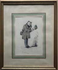 Jean Ignace GRANDVILLE Aquarelle Originale Chat Métamorphose Dessin Caricature