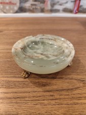 Ancien cendrier En Pierre Onyx Vintage Collection Déco Rétro- Support Métal