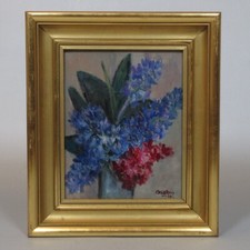 Vintage Dutch Oil Painting, Bouquet of Flowers in a Vase Hyacinths, Signed, 1969
