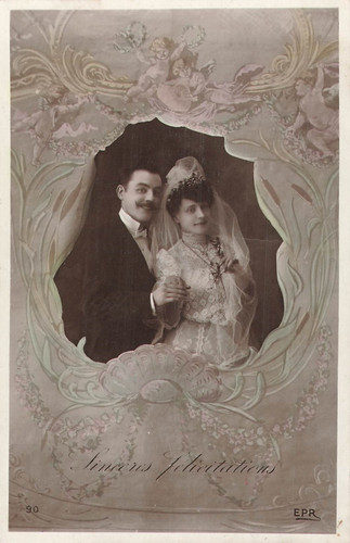 Felicitations couple maries - cp,