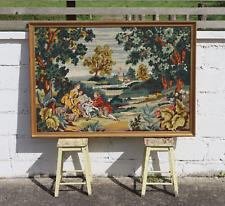 Grande tapisserie française vintage - tableau brodé encadré - style baroque - années 70