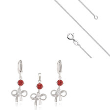 Parure Bijoux - Femme - Noeud - Rouge et Blanc - Argent Fin 925/1000 - 4 P