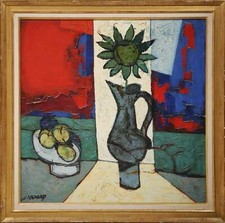 Claude Venard,Vert Tournesol,Huile sur Toile,Signée Inférieur Gauche & Daté Ve