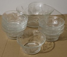 Saladier Et 8 Coupelles Bols Agrigel En Verre A Motifs Fruits En Relief Vintage