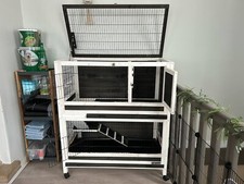 Cage à rongeurs (lapins), bon état, 1 étage ammovible avec bacs, 108/58/124