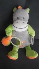 Doudou peluche âne cheval gris vert orange SYSTEME SUPER U tout petits 25cm 2X
